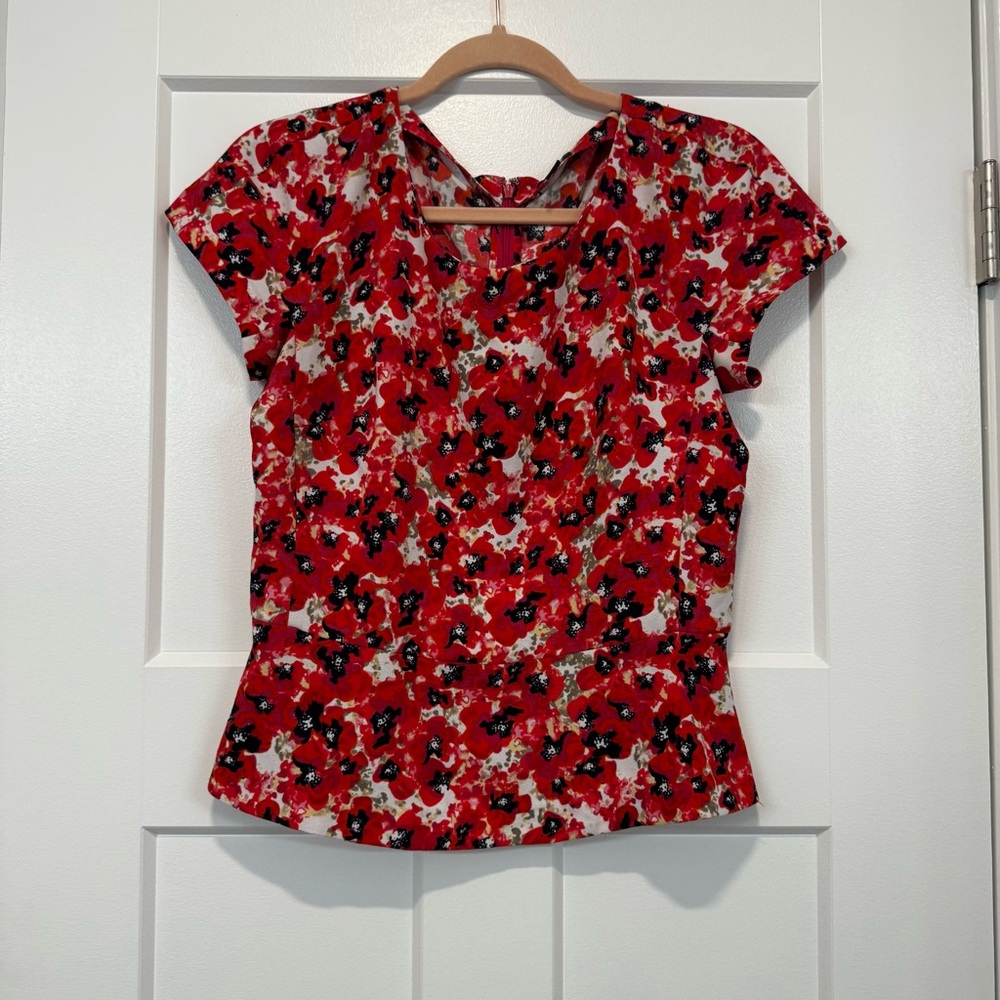 Ann Taylor Red and Black Fitted Blouse